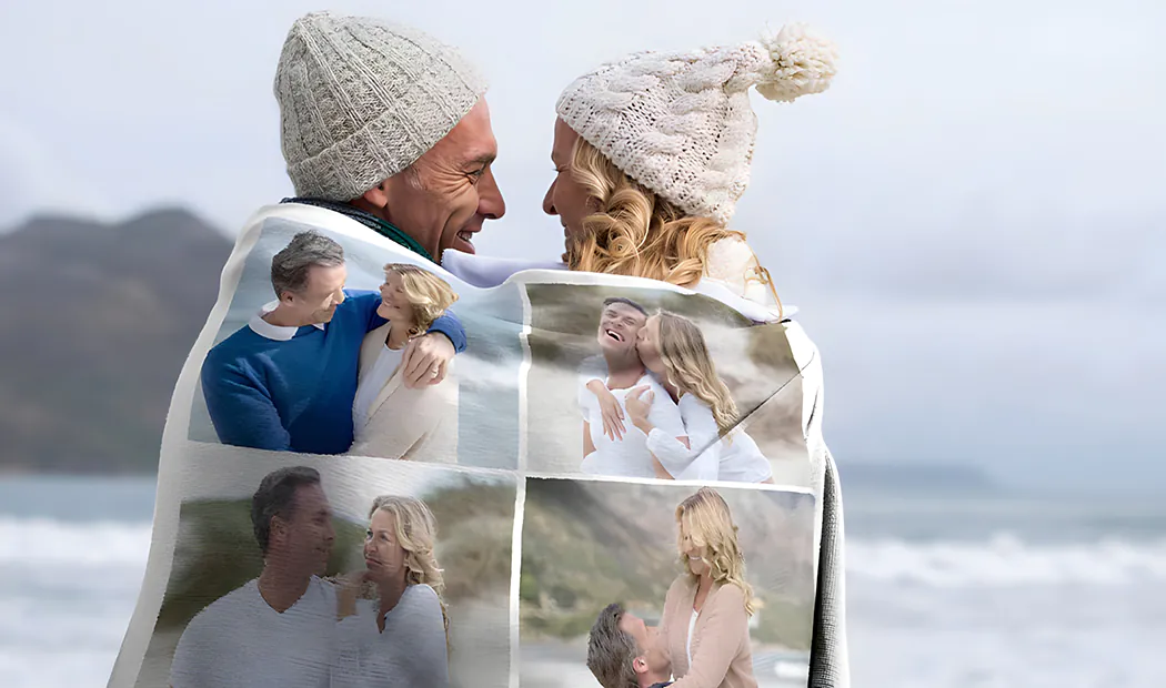 Gepersonaliseerde fleece, gezellige fleece, sherpa & geweven lagen. Luxe deken met unieke franjes.