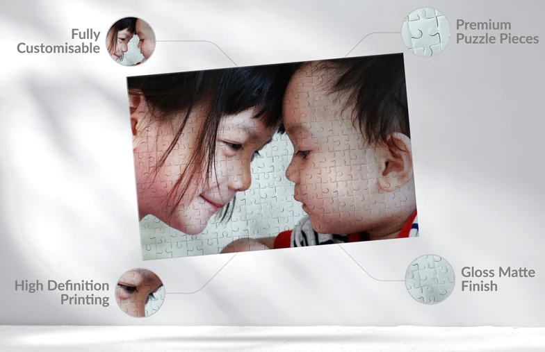 Gepersonaliseerde fotoleg puzzel: Hoge-definitie print van twee kinderen, premium stukken, glanzende matte afwerking. Creëer je unieke herinnering!