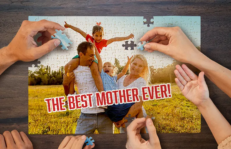 Gepersonaliseerde legpuzzel: familiefoto, "De Beste Moeder Ooit!", wordt samengesteld. Een uniek cadeau!