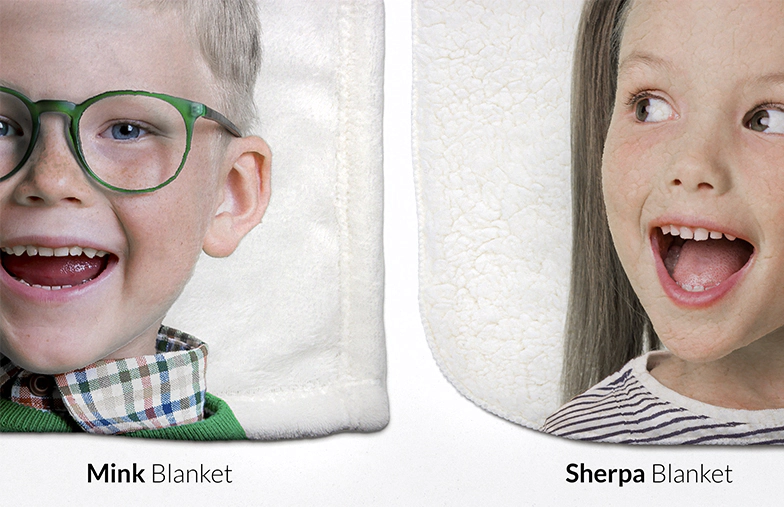 Gepersonaliseerde mink & sherpa dekens: gezichten van kinderen gedrukt op superzachte stof. Unieke cadeaus!